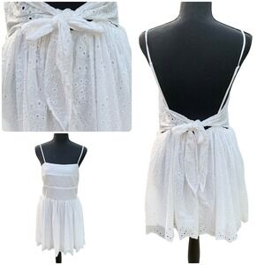 White Eyelet Dress Jr XL Open Back Tie Graduation Bridal Fairy NWT Women's M/L